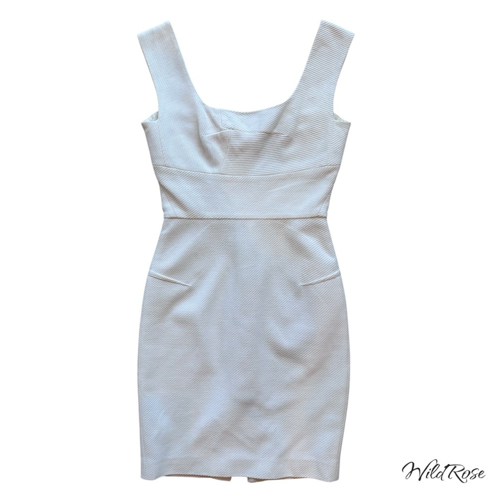 Roland Mouret White Textured Cotton Sheath Dress SZ 4